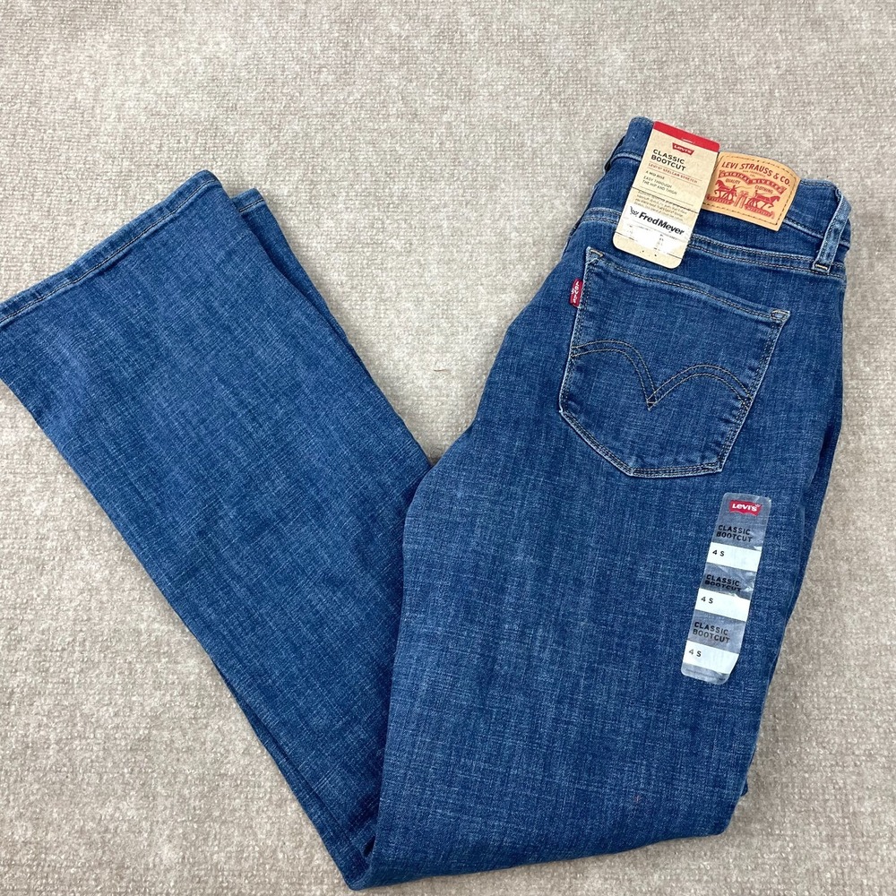 Levis Classic Bootcut Jeans Womens 4S Blue Denim Cotton Stretch Mid Rise Logo